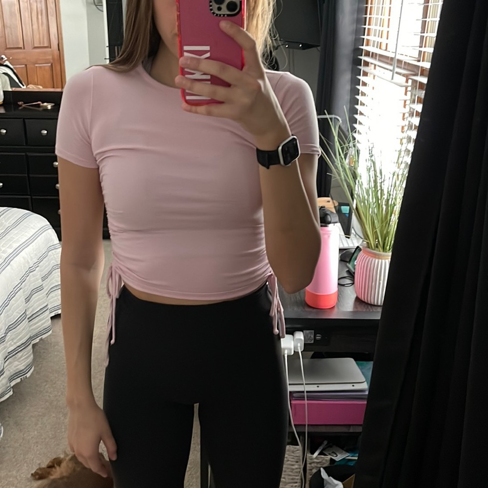 Pink side tie crop top